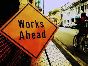 Motivational road sign on sidewalk